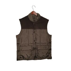 Womens Banana Republic Puffer Vest Green Corduroy Collar Quilted Snap Zip Large